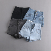 热裤 欧美夏季 子 博主辣妹三粒扣修身 显瘦高腰提臀牛仔短裤 新款 女式
