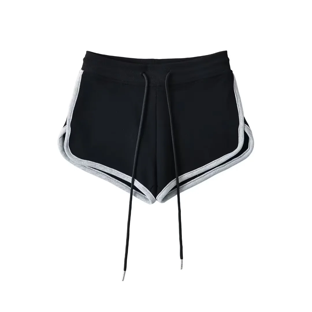 包邮甜酷辣妹休闲美式撞色包边灰色运动短裤女夏高腰健身包臀热裤