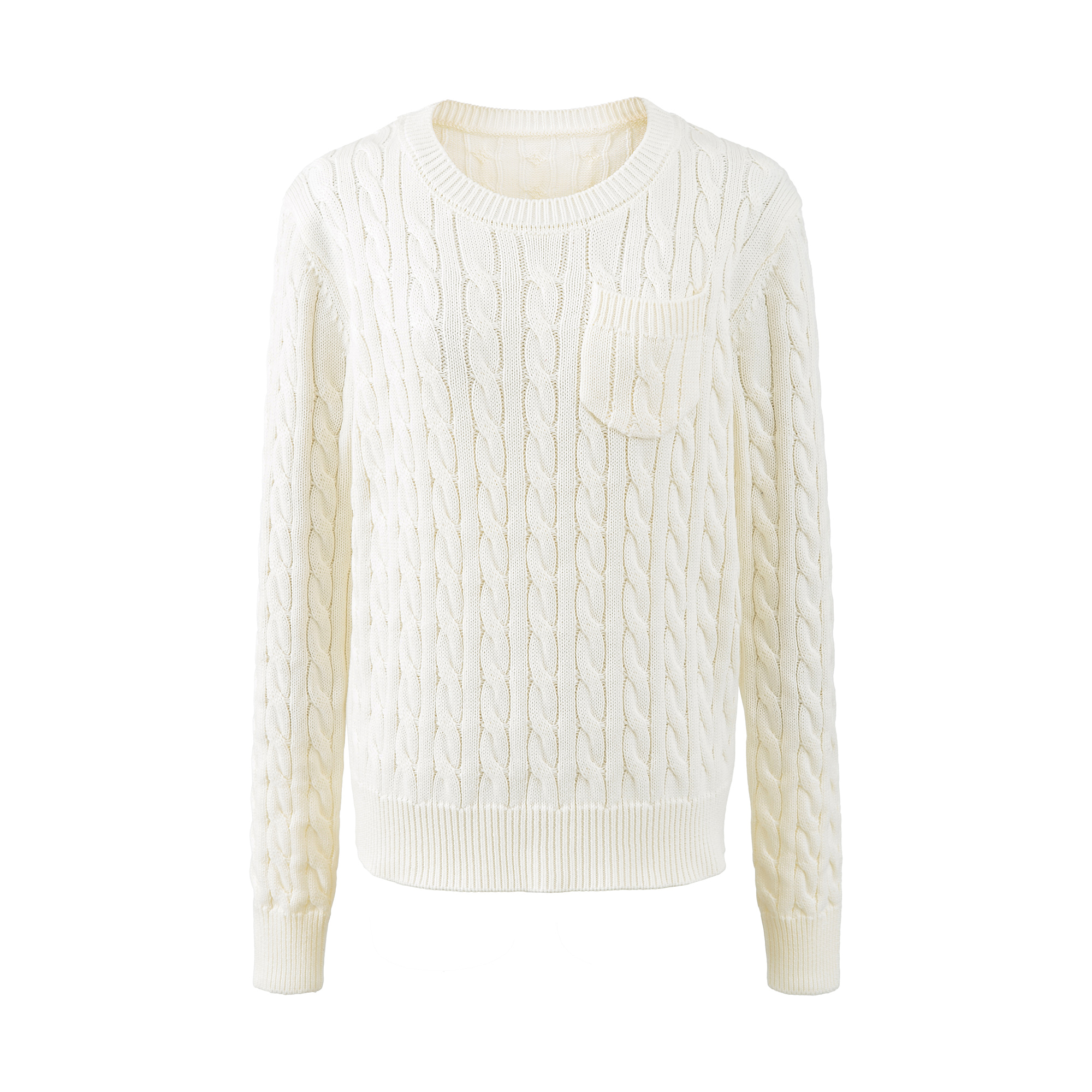 包邮美式慵懒风口袋麻花圆领针织毛衣女秋冬宽松显瘦百搭套头上衣