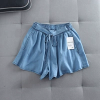 Anh đơn nữ mùa hè lụa denim co giãn eo quần short ren lỏng rộng chân quần - Quần jean quần áo nữ mùa hè đẹp