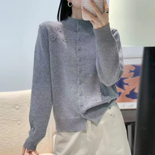 立体花朵半高领针织开衫女冬新款时尚显瘦毛衣外套保暖立领打底衫