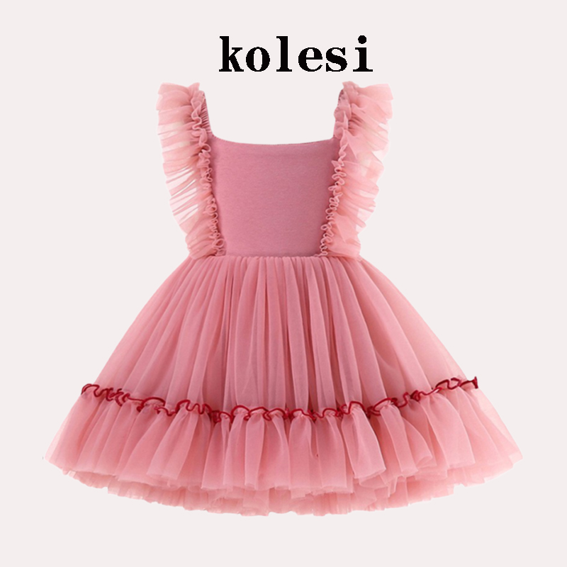 KOLESI儿童洛丽塔公主裙女童tutu裙突突裙吊带飞袖连衣裙宝宝纱裙