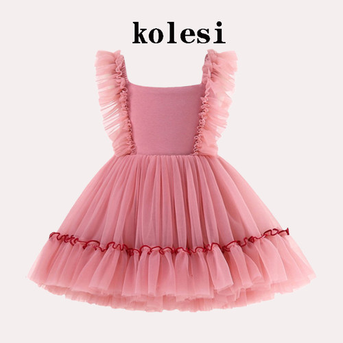 KOLESI儿童洛丽塔公主裙女童tutu裙突突裙吊带飞袖连衣裙宝宝纱裙