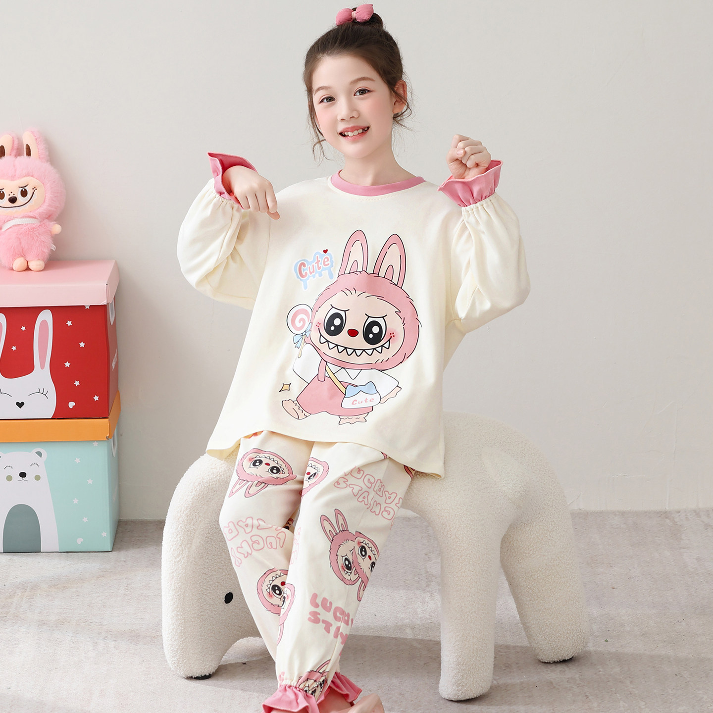 女童睡衣长袖套装2026新款儿童中大童学生女孩纯棉卡通可爱家居服