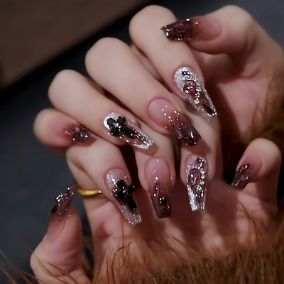 橘指大方穿戴美甲手工猫眼梯形