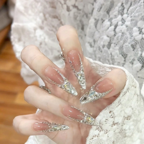 春夏新款纯手工穿戴美甲闪亮婚甲