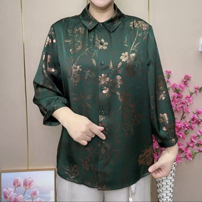 春夏薄款妈妈烫金八分袖衬衫新款