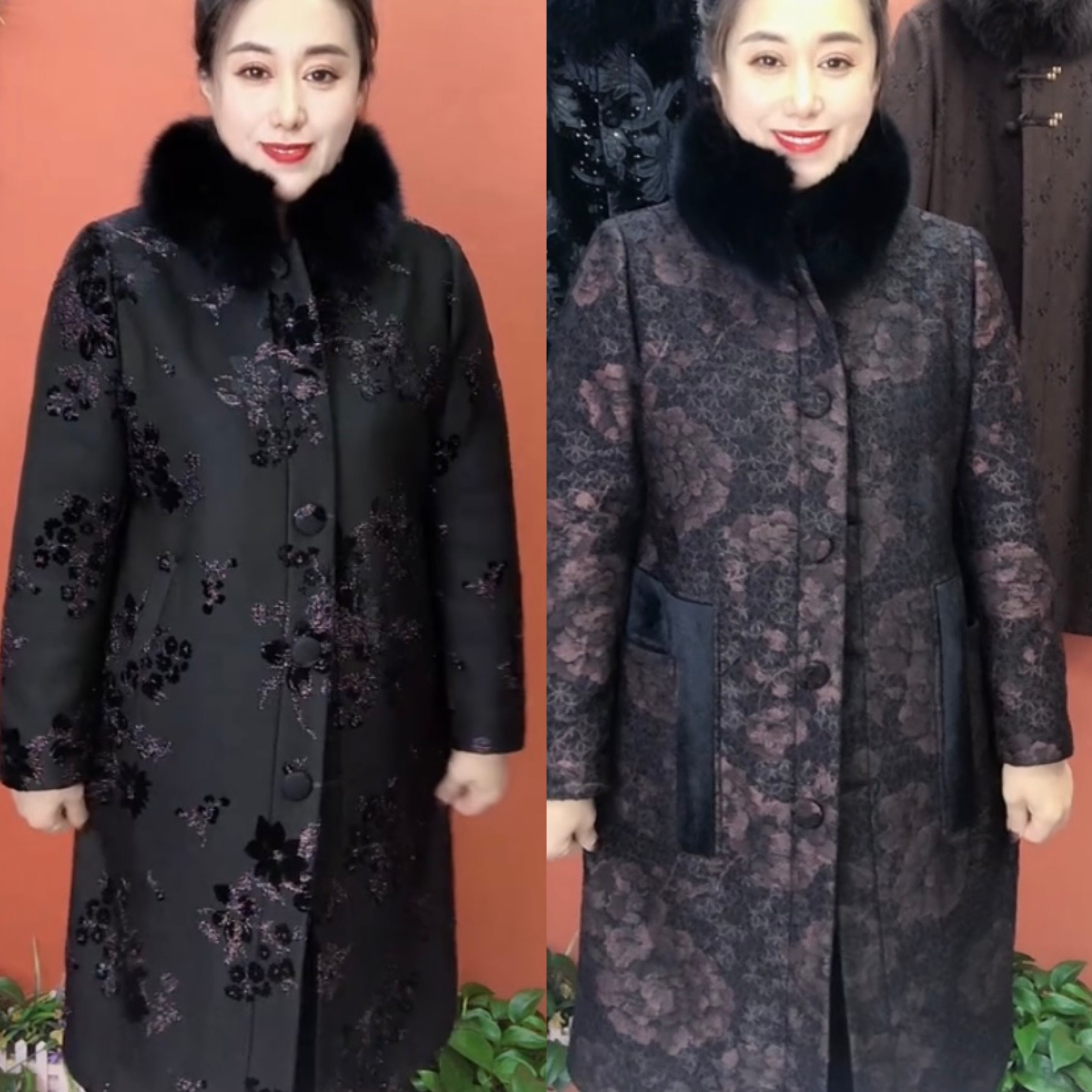 长款毛领棉衣女新款烫花加厚保暖翻领外套洋气时尚阔太太冬季棉袄