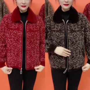 秋冬新款金貂绒加厚保暖外套时尚潮碎花短款外套上衣中老年妈妈装