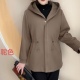 春秋新款 连帽抽绳风衣女中长款 显瘦保暖外套妈妈驼色多中老年上衣