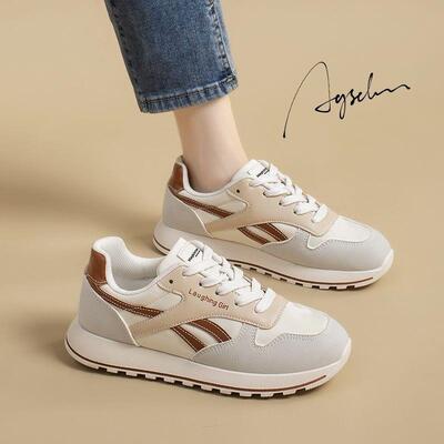 德训小白鞋女2025新款春秋透气厚底运动阿甘鞋配裙子百搭休闲板鞋