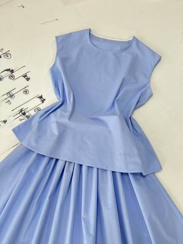 风舞蝶裳手工制作 定制版夏季纯色有机棉背心 baby蓝