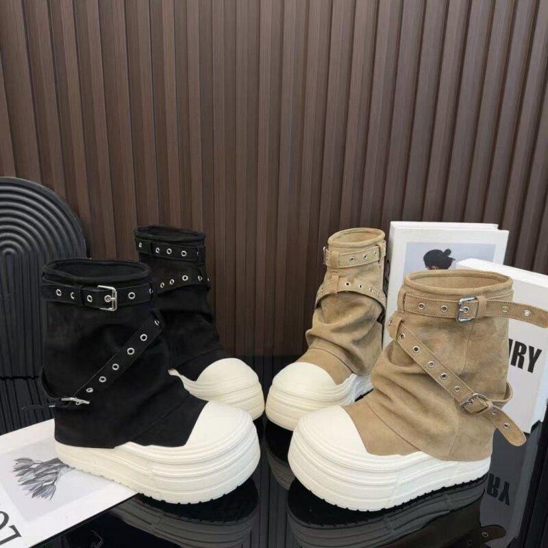 女皮带扣机车厚底增高马丁短靴