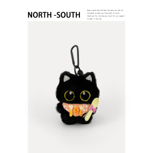 正版干饭猫背包挂饰玩偶可爱书包挂件毛绒公仔钥匙扣呆萌大眼黑猫