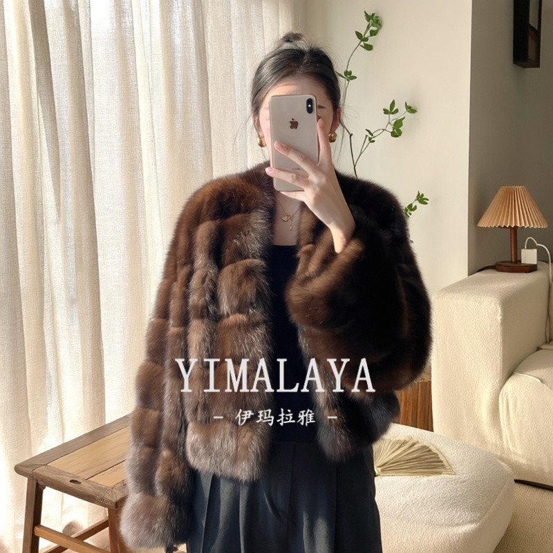 2025冬季新款紫貂毛V领女皮草