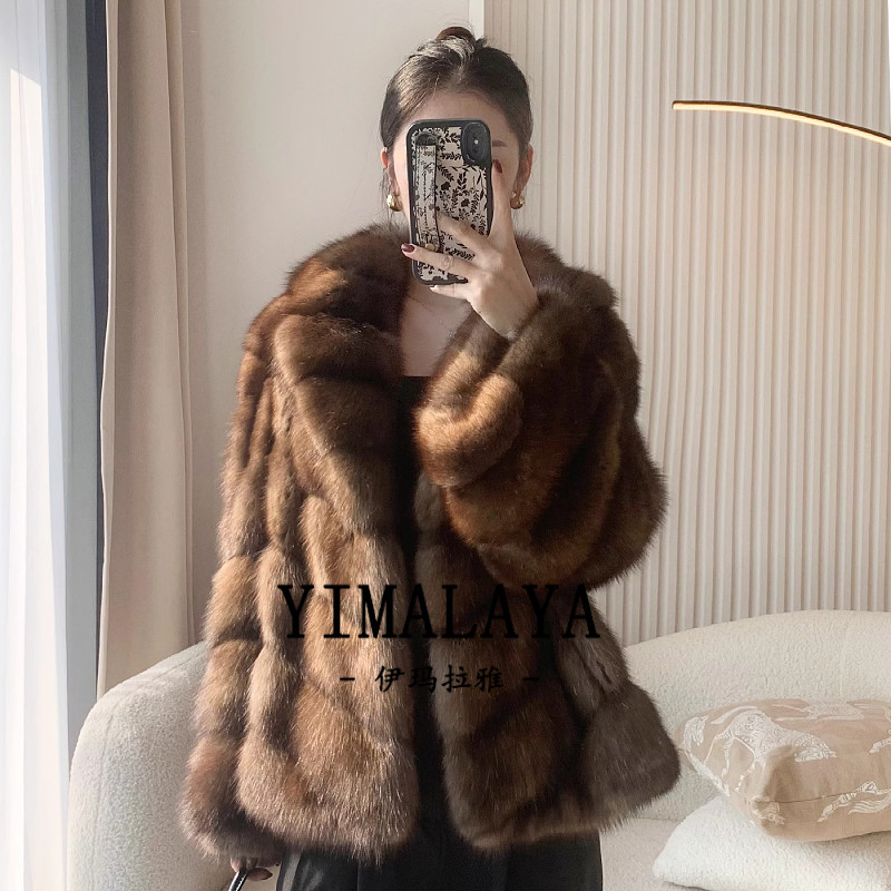 2025冬俄罗斯紫貂皮草西装领大衣