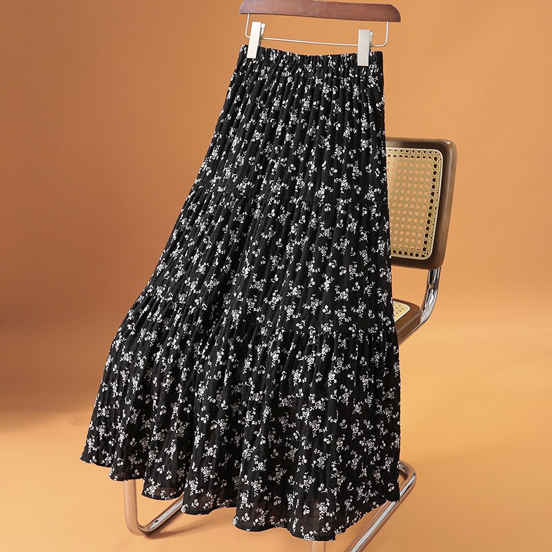 肌理感碎花裙百搭a字显瘦半身裙