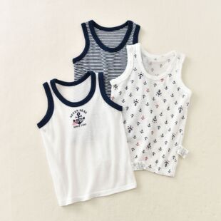 松优西松屋出口日本儿童纯棉夏季百搭冷感海军风背心男孩
