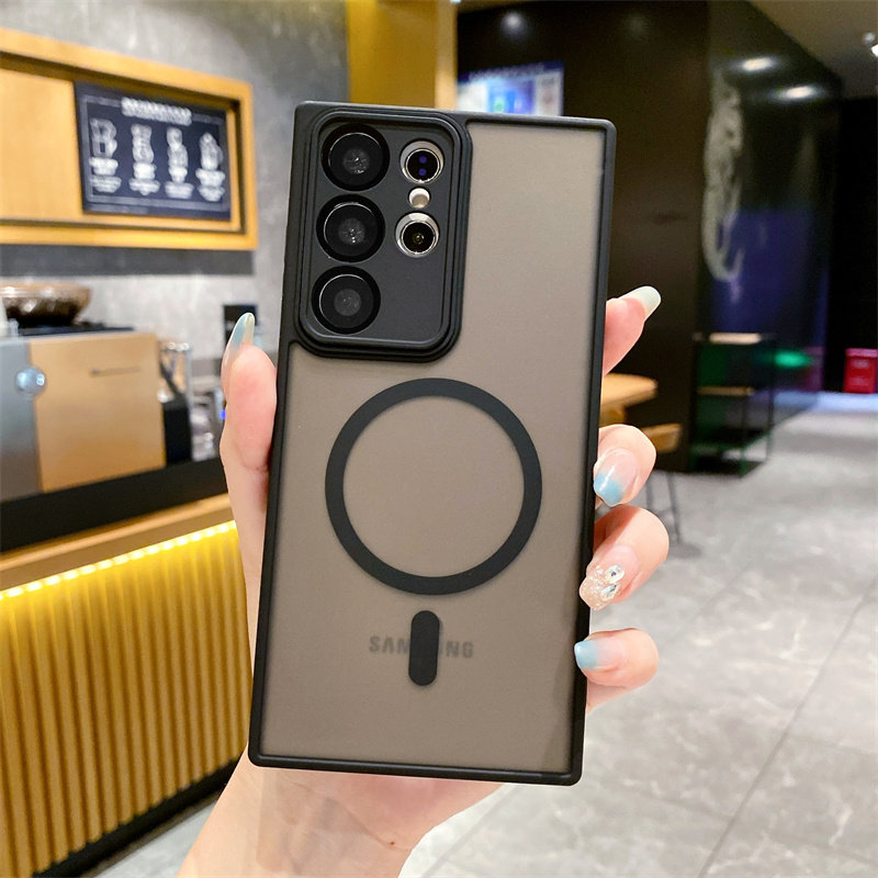 新款肤感磁吸自带镜头膜s24手机壳适用三星S24ultra磨砂防指纹GalaxyS23plus保护套MagSafe简约s22防摔全包