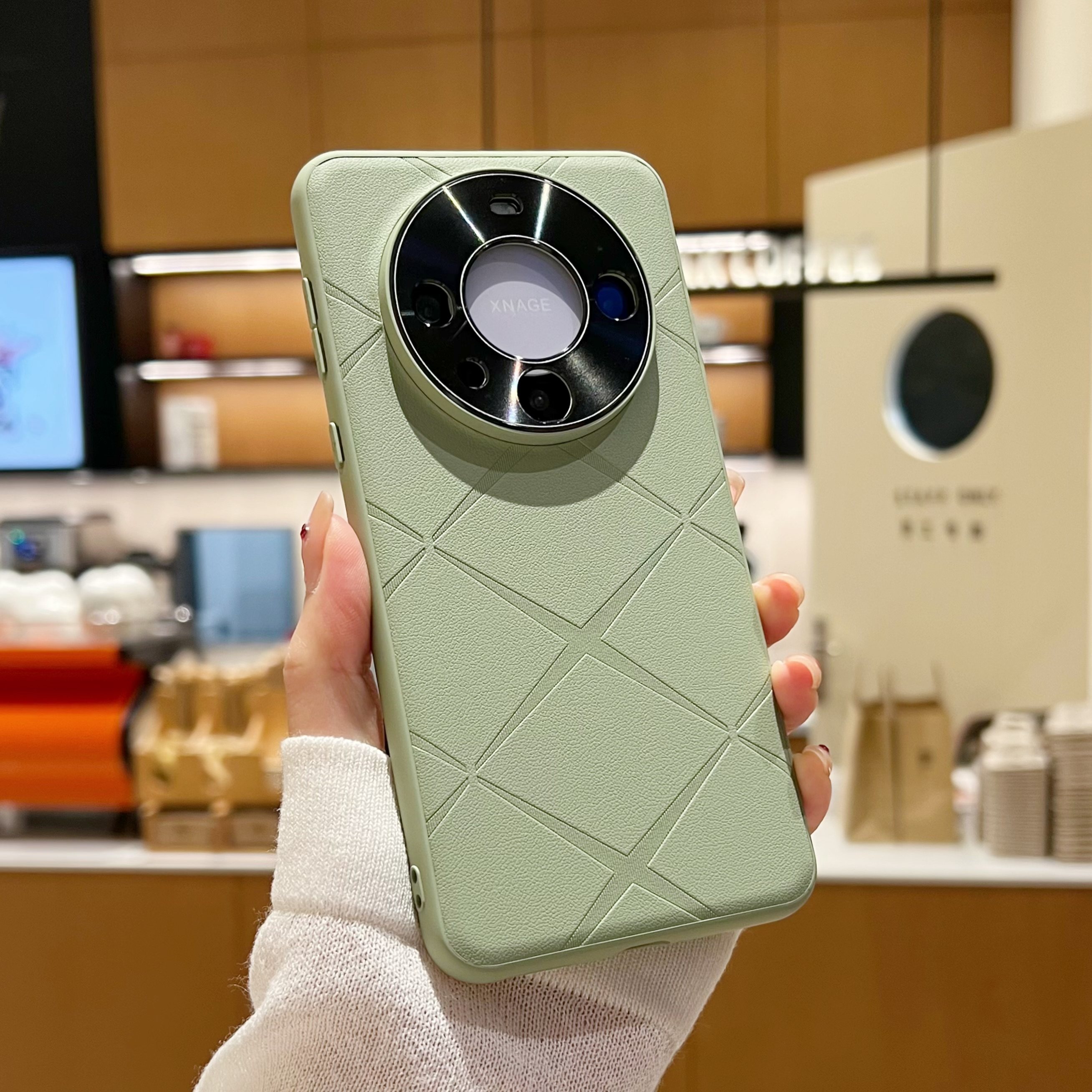 新款星芒贴皮大格子皮纹适用于HUAWEImate60pro五金CD纹镜头华为mate50肤感环保漆40/30男女手机保护套