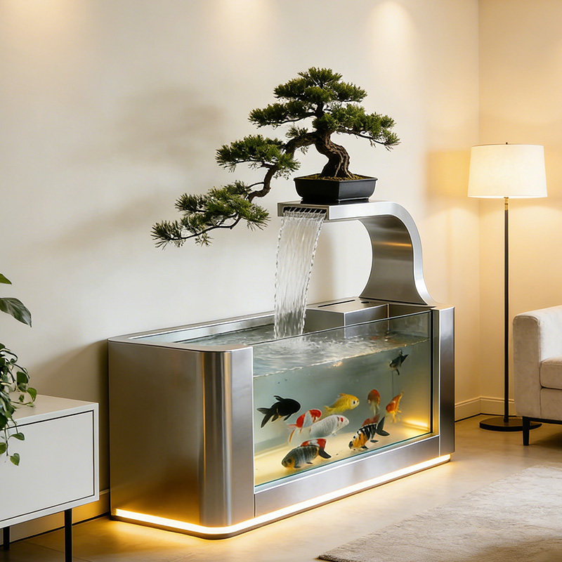 水天落阳台不锈钢鱼池花箱金属流水摆件室外露台庭院水景瀑布