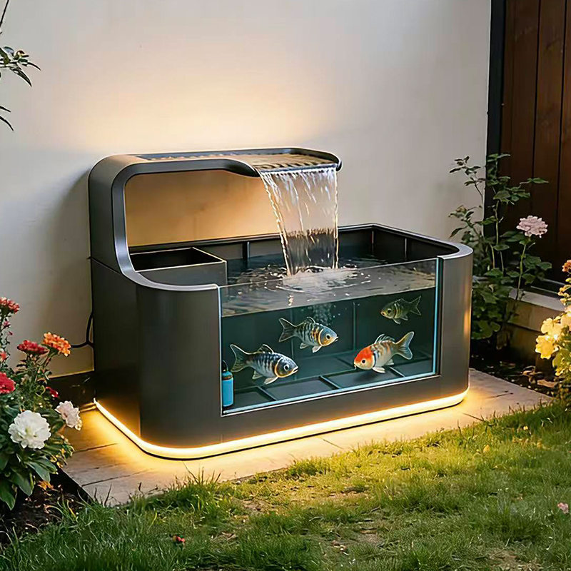 青璃池阳台不锈钢鱼池花箱金属流水摆件室外露台庭院水景瀑布