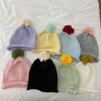 韩国拼色卷边针织帽秋冬男女童保