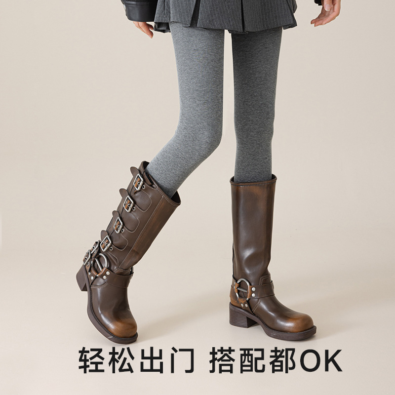 高个子踩脚羊毛竖条纹秋冬加绒加