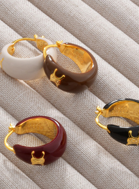 法式凯黑色滴油耳环耳扣铜镀22K金轻奢高级感气质百搭耳饰品