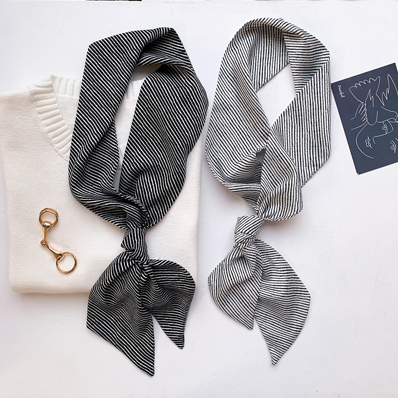 韩国新款条纹细窄长条丝巾女装饰