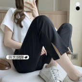 女高腰后松紧宽松垂感开叉九分休闲直筒烟管裤 裤 子 西装 春秋常规款