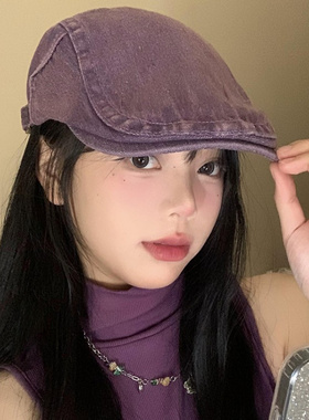 复古紫色牛仔前进帽女日系百搭显