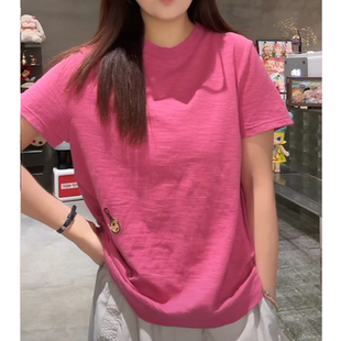 纯色简约百搭圆领短袖 刺绣尤克里里减龄上衣 t恤女2025夏季 新款