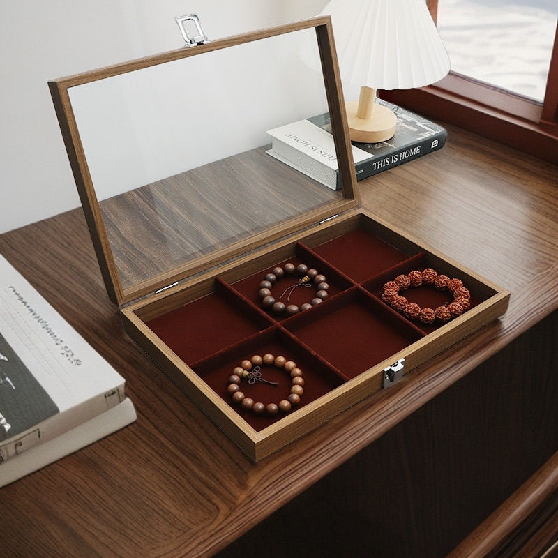 黑胡桃木纹首饰盒珠宝带盖手链