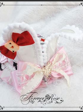 永恒蔷薇 原创手作 爱丽丝兔耳礼帽 灰色粉色菱格版 Lolita 搭配