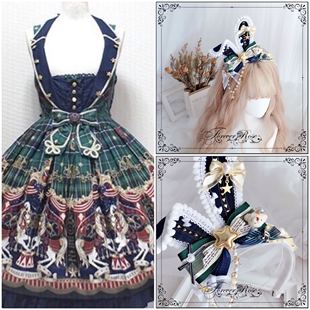 永恒蔷薇 原创手作 绿绀色兔耳kc星空马戏团Lolita搭配小物可改色