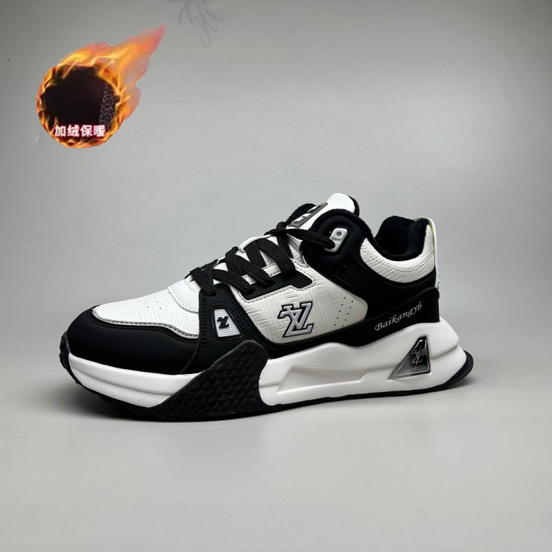 稀缺外贸出口2025秋冬季加绒时尚休闲板鞋男鞋轻便厚底运动阿甘鞋