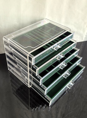首饰收纳盒大容量亚克力绿色首饰盒多层抽屉式戒指项链珠宝收纳盒
