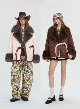 MildRate新中式波嬉风可脱卸环保皮草保暖外套两件套棉服秋冬新款