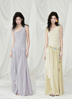 MildRate原创 “赫拉之褶” 希腊风立裁褶皱拼接弹力连衣裙