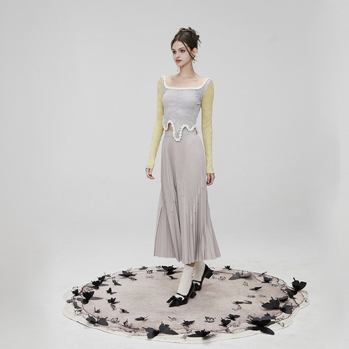 长袖芭蕾风上衣立体钩花花边