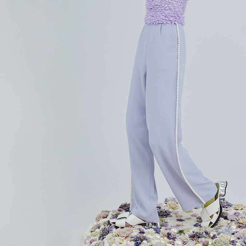 高腰MILDRATE珍珠装饰长裤