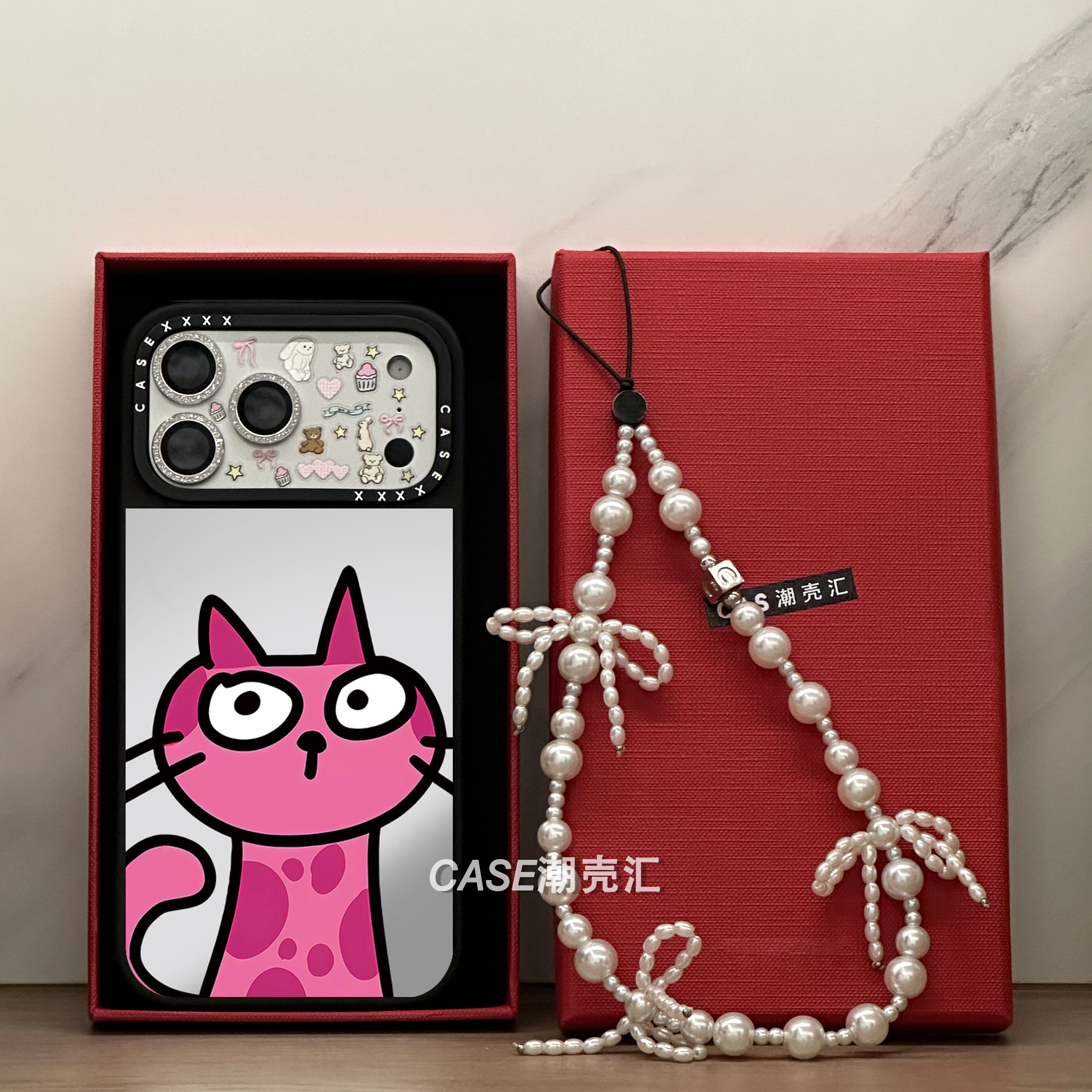 粉红小猫涂鸦猫狗表情镜面手机壳适用iphone17promax苹果16手机壳15plus可爱卡通潮牌情侣款镜面磁吸保护套女