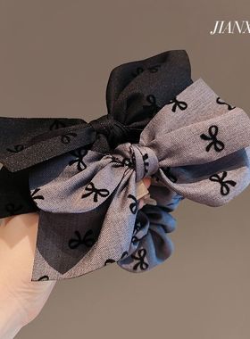小香风气质布艺黑色蝴蝶结肥肠圈温柔后脑勺扎丸子头发圈头花头绳