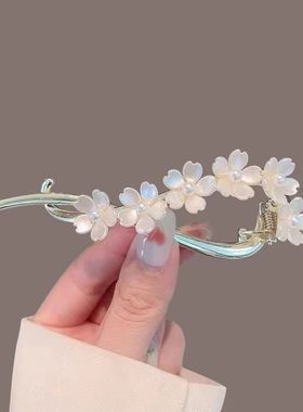 森系银杏叶发夹后脑勺一字抓夹女气质设计感发卡古风鲨鱼夹子头饰