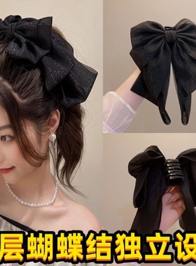 法式温柔气质黑色超大号蝴蝶结飘带发夹女后脑勺抓夹发卡头饰夹子