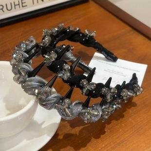 细闪高级感水钻缠绕麻花辫发箍女高颅顶头箍百搭防滑压发卡子头饰