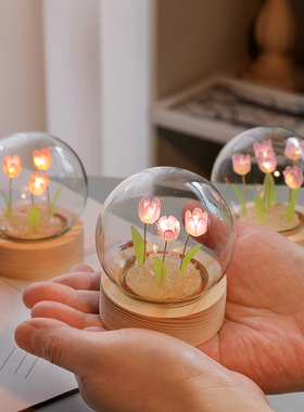 迷你郁金香小夜灯摆件diy手工材料卧室书房装饰品母亲节生日礼物