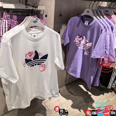 Adidas三叶草男女款迪士尼柴郡猫联名运动短袖T恤KY8305 KY8306