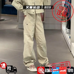 Adidas三叶草女子时尚小标LOGO纯色百搭宽松休闲帆布直筒裤KC8892